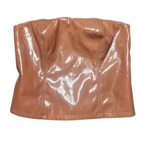 By Anthropologie Sz S Caramel Brown PU Shiny Faux Leather Corset Strapless Top